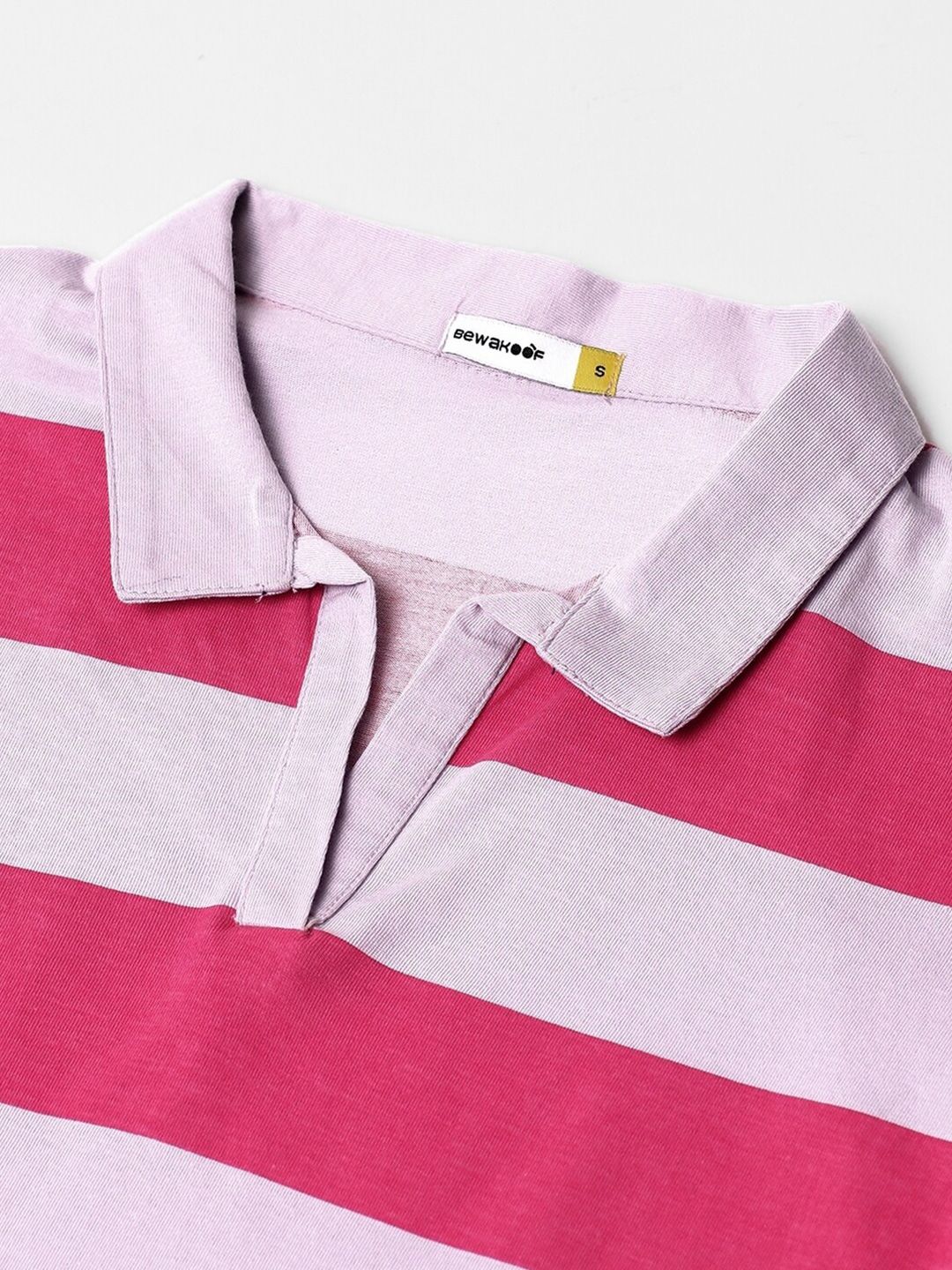 Bewakoof Women Striped Polo Collar Oversized T-shirt