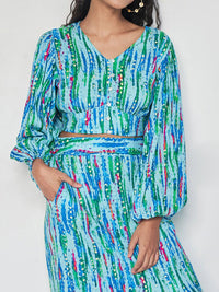 Global Desi Geometric Printed Crop Top With Maxi Skirt