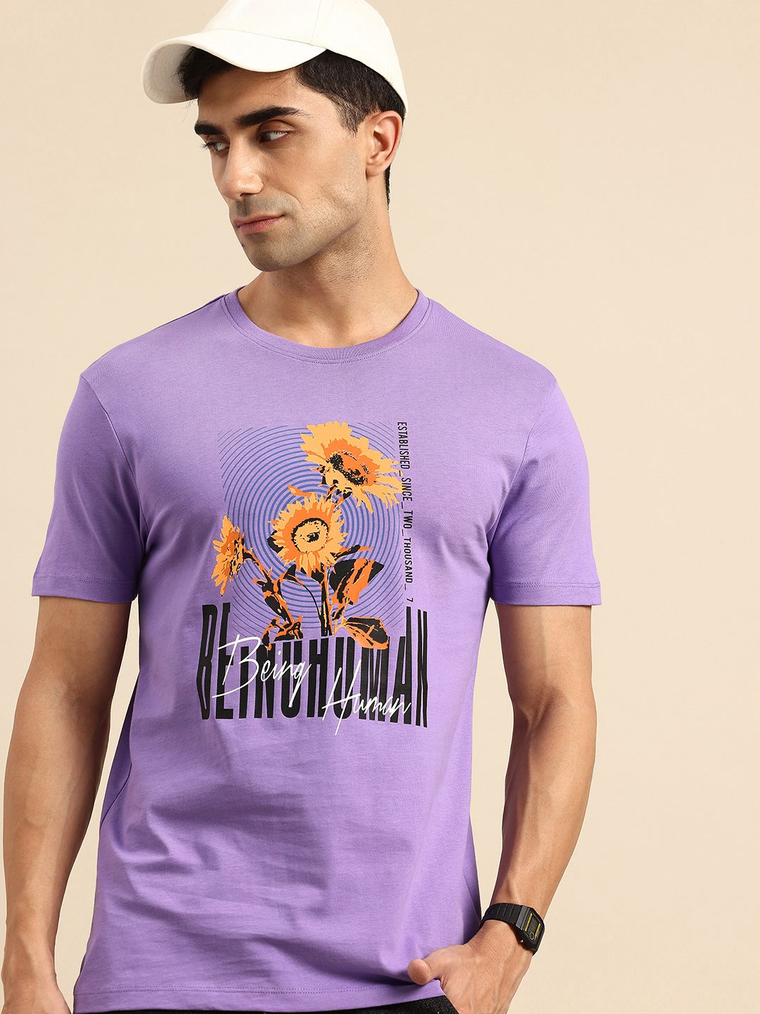 Being Human Floral Printed Pure Cotton Slim Fit T-shirt