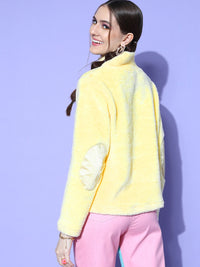 SASSAFRAS Women Bright Yellow Solid Go Fur It Sweatshirt