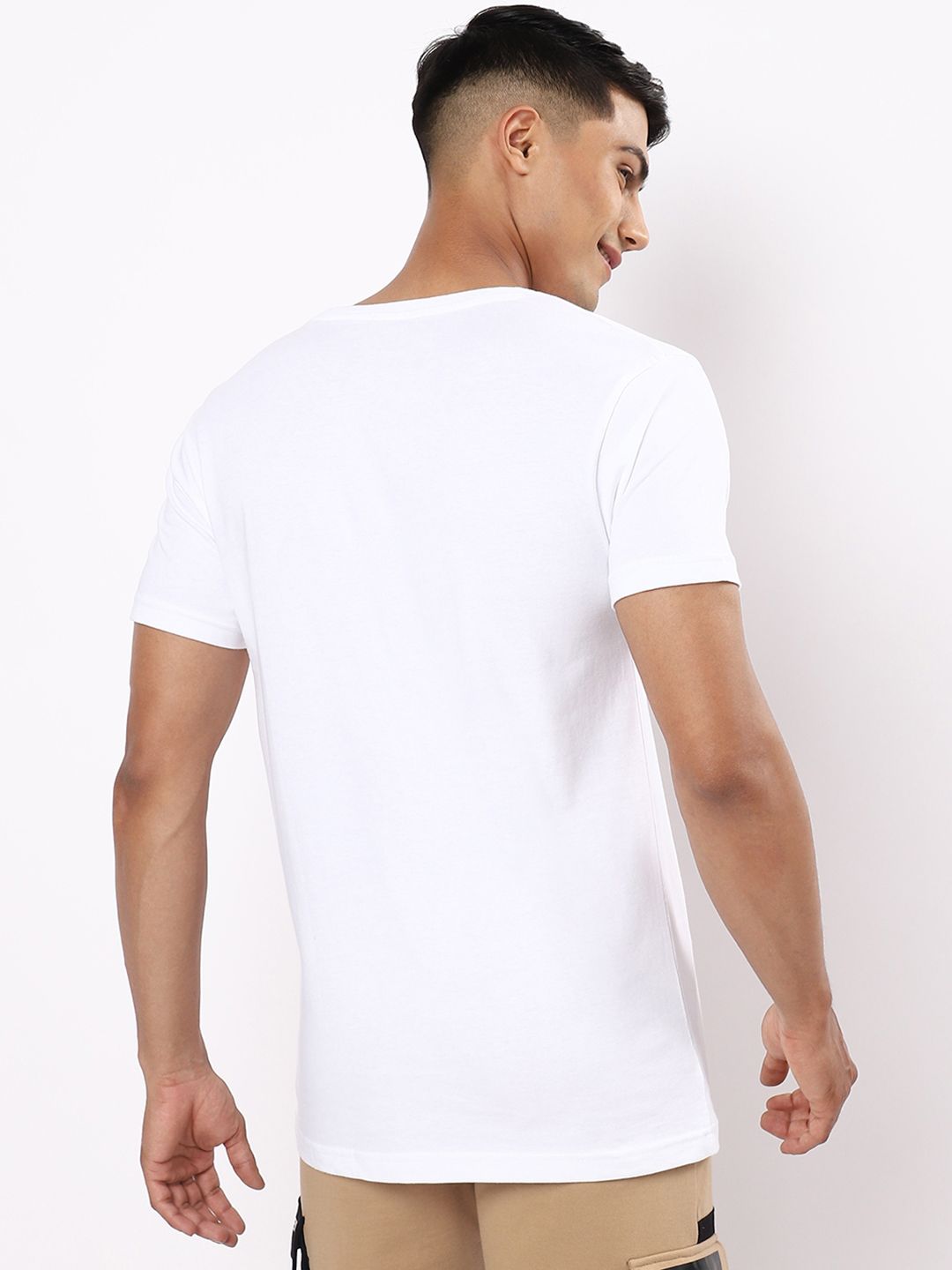 Bewakoof Men White & Coral Printed T-shirt