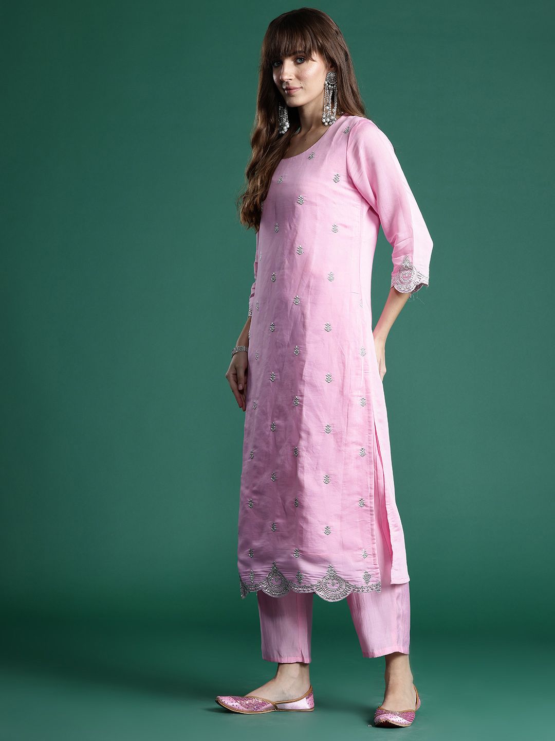 Indo Era Ethnic Motifs Zari Embroidered Kurta With Trousers & Dupatta