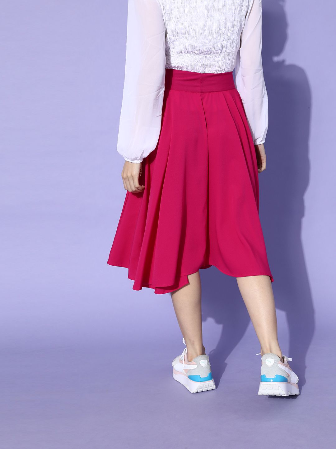 Berrylush Women Pretty Pink Solid Flared Skirt