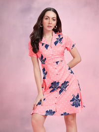 DressBerry Floral Print Notched Lapel Collar Shirt-Style Dress
