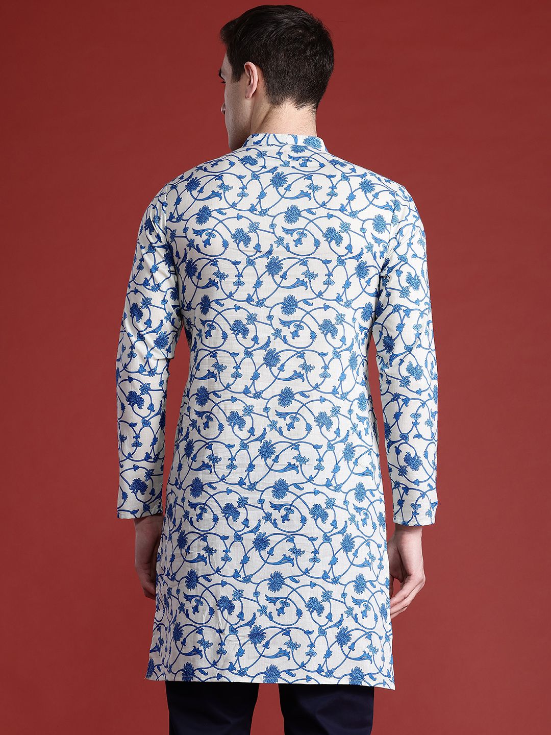 Anouk Men Floral Printed Mandarin Collar Pure Cotton Kurta