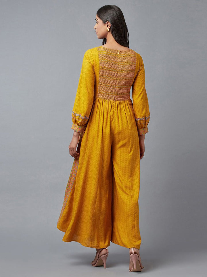 W Women Yellow & Blue Printed Ethnic Basic Jumpsuit