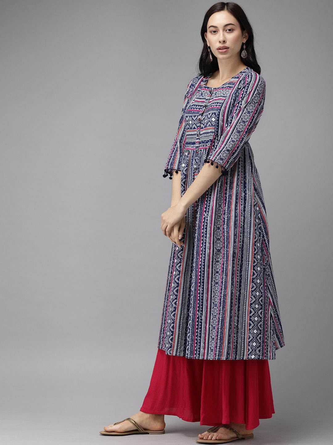 Anouk Women Blue & White Printed Anarkali Kurta