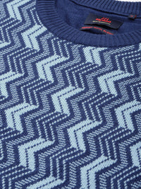 Raymond Men Blue Chevron Printed Pullover