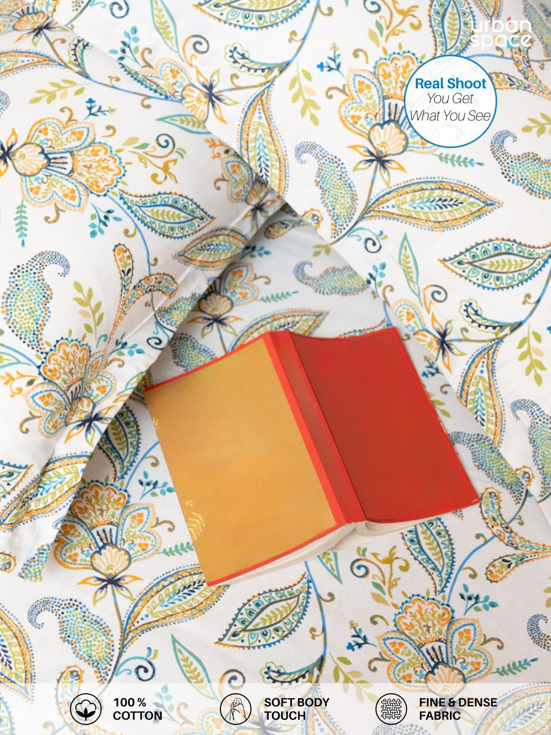 URBAN SPACE Blue & White Printed 200 TC Cotton Single Bedsheet With 1 Pillow Cover