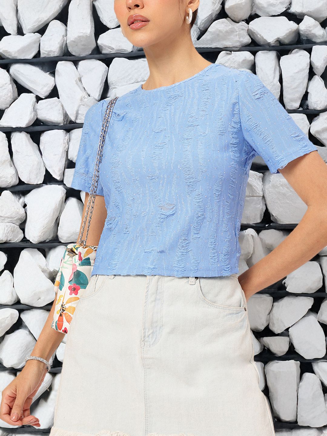 DressBerry Urban Serenity Frayed Studded Top