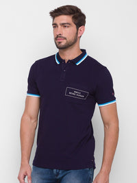 Being Human Men Navy Blue Solid Polo Collar T-shirt