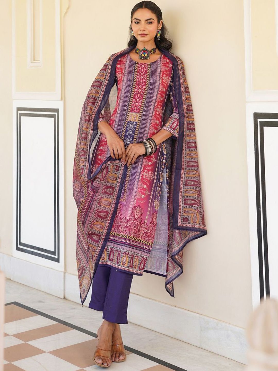 KALINI Women Ethnic Motifs Printed Regular Kurta with Trousers & With Dupatta