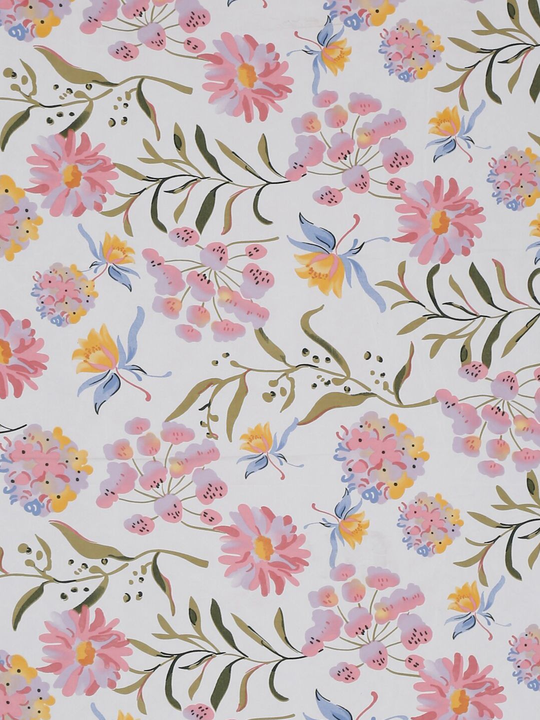 HOSTA HOMES White & Green Floral 210 TC Flat Cotton Single Bedsheet & 1 Pillow Cover