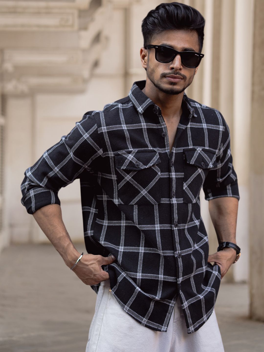 Powerlook Men Spread Collar Tartan Checked Cotton Casual Shirt