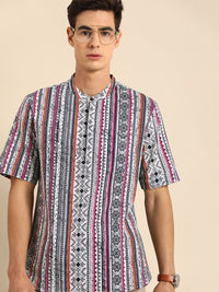 Anouk men white & navy blue kurta