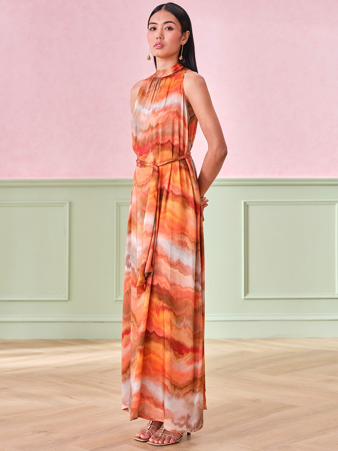 AND Printed Fit and Flare Maxi Dress