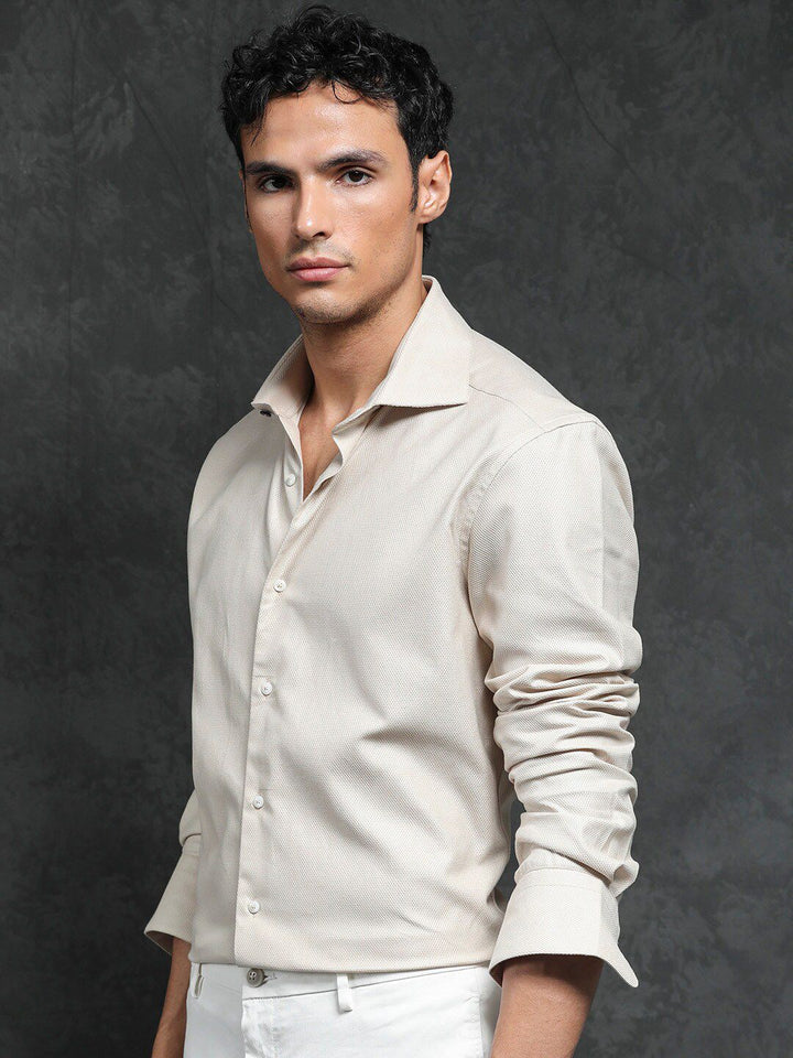 RARE RABBIT Men Comb-1 Slim Fit Textured Cotton Shirt