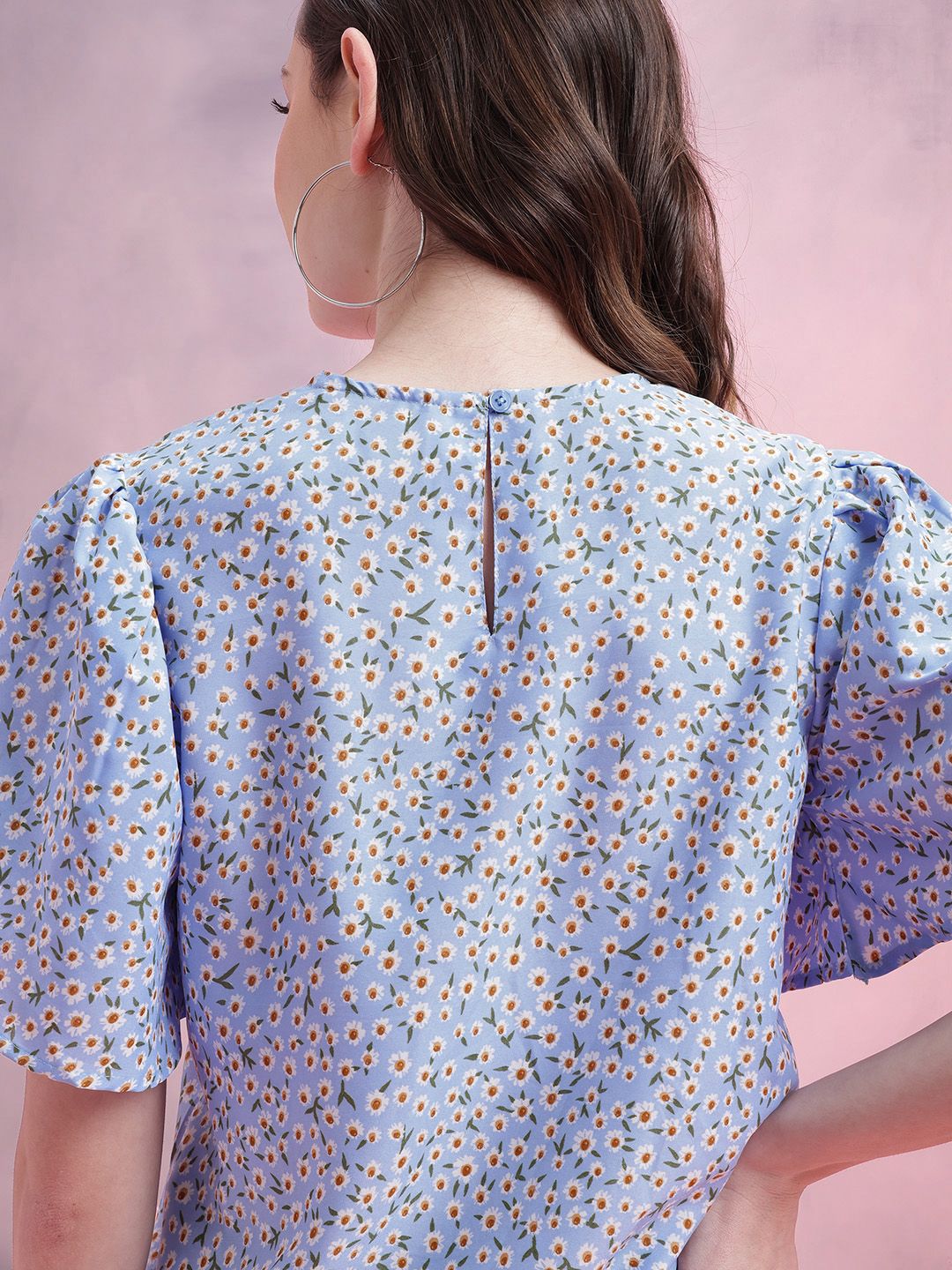 DressBerry Floral Print Tulip-Style Flared Sleeves Top