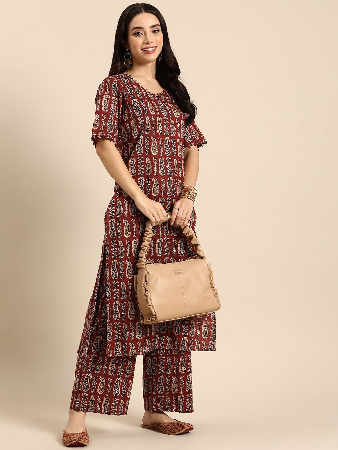 Anouk Women Ethnic Motifs Printed Pure Cotton Kurta with Palazzos