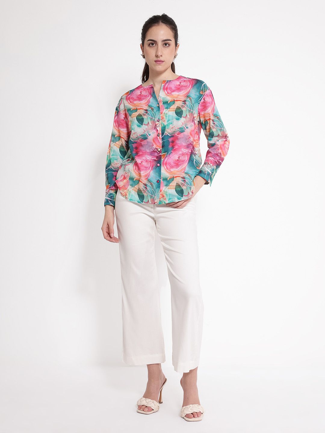RAREISM Women Comfort Floral Printed Opaque Formal Shirt