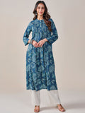 Global Desi Floral Printed Mandarin Collar Pleated Kurta