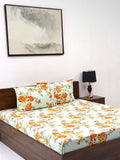 BOMBAY DYEING Cardinal Blue Floral Printed Cotton 120 TC Queen Bedsheet Set 2.54 x 2.24m