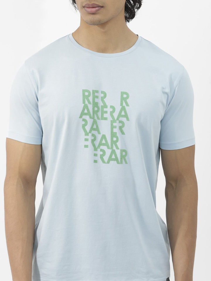 RARE RABBIT Men Akro Typography Printed Cotton Slim Fit T-Shirt