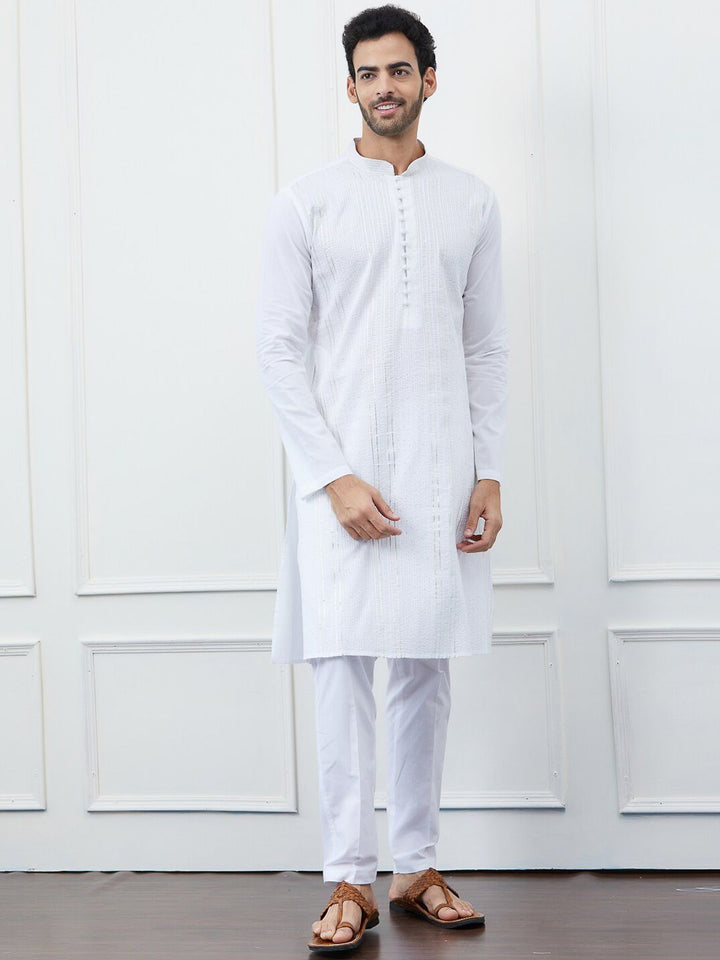See Designs Embroidered Sequined Pure Cotton Kurta with Pyjamas
