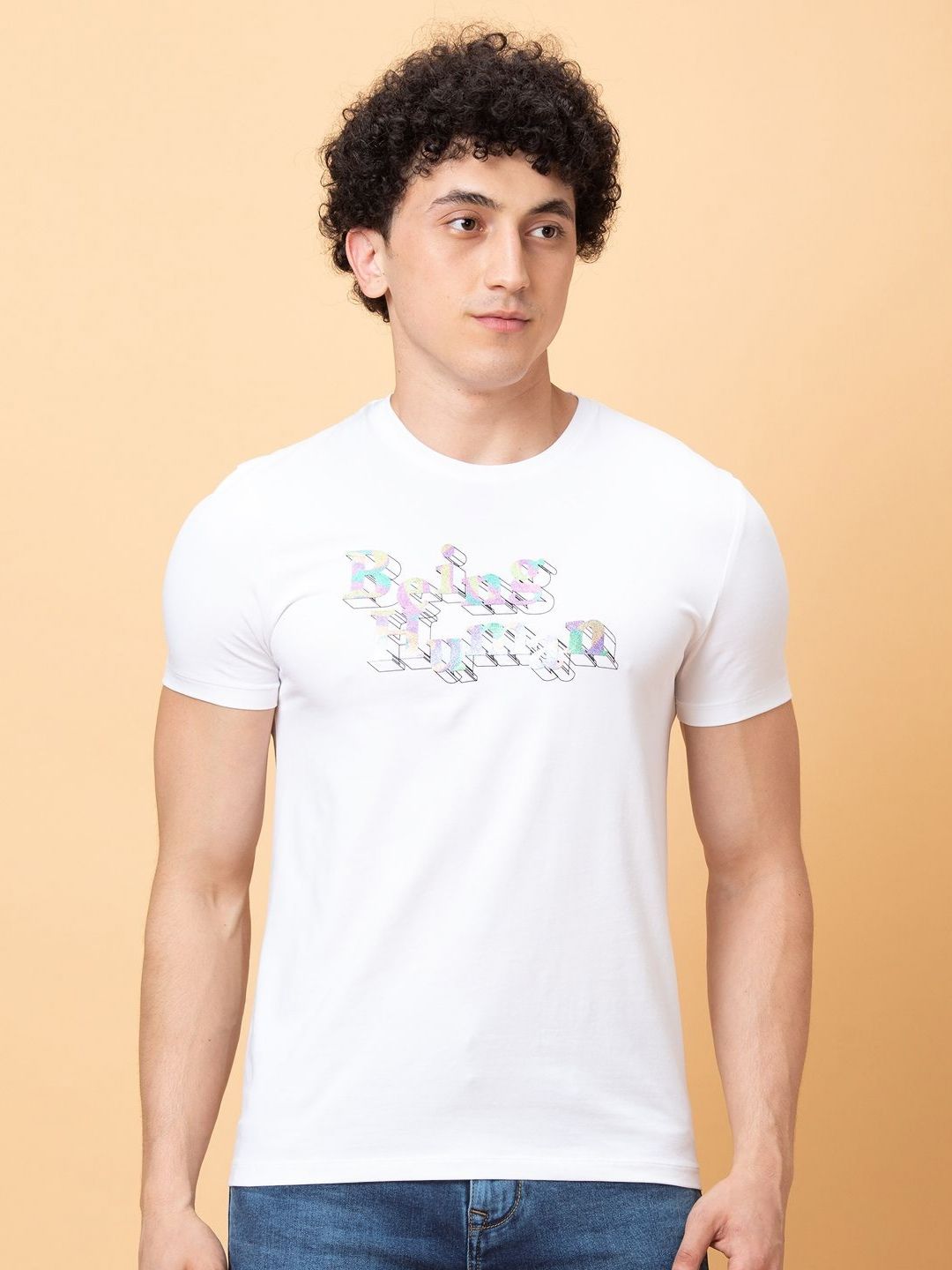 Being Human Men Typography Printed Applique T-shirt