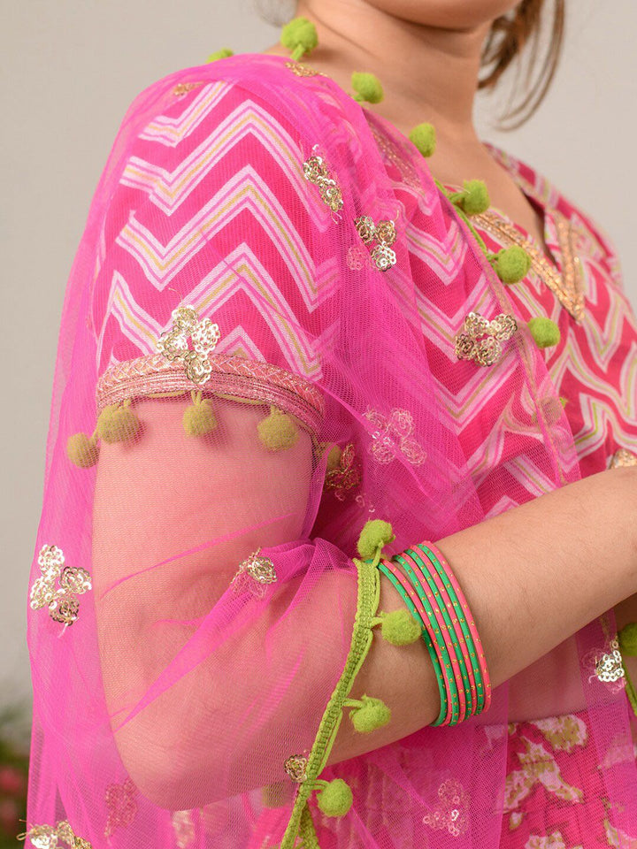 pspeaches Girls Printed Ready to Wear Lehenga Choli With Dupatta