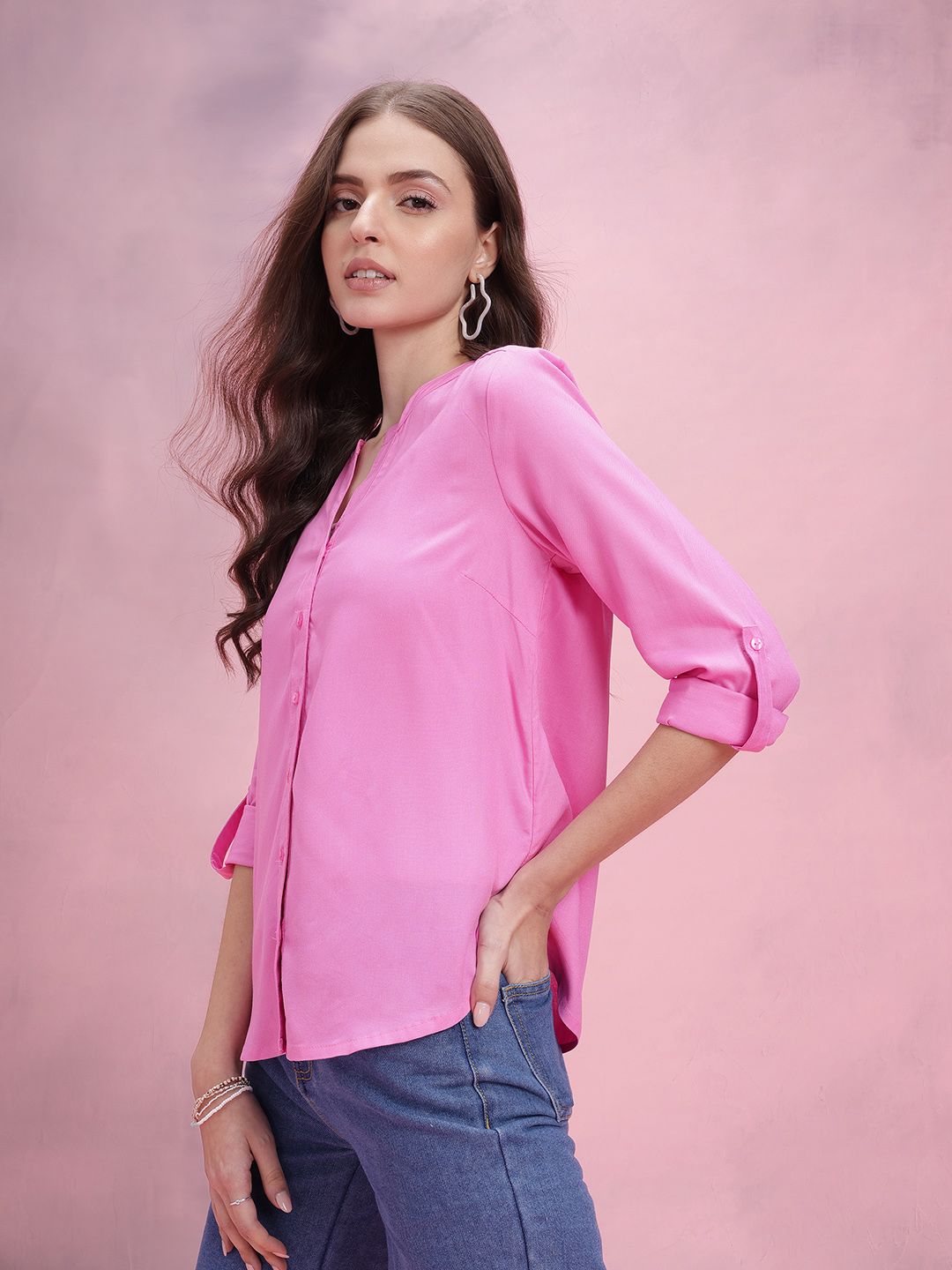 DressBerry Mandarin Collar Casual Shirt