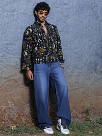 Thomas Scott Premium Slim Fit Geometric Printed Pure Cotton Corduroy Casual Shirt