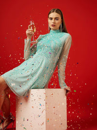 STREET 9 Embellished Sequinned Net A-Line Midi Dress