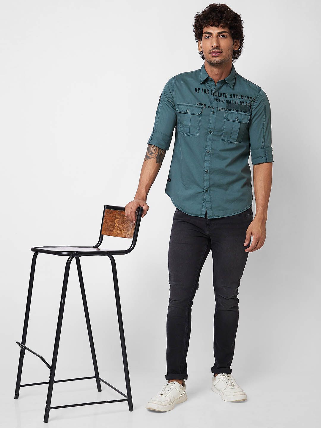 SPYKAR Typography Printed Cotton Casual Shirt