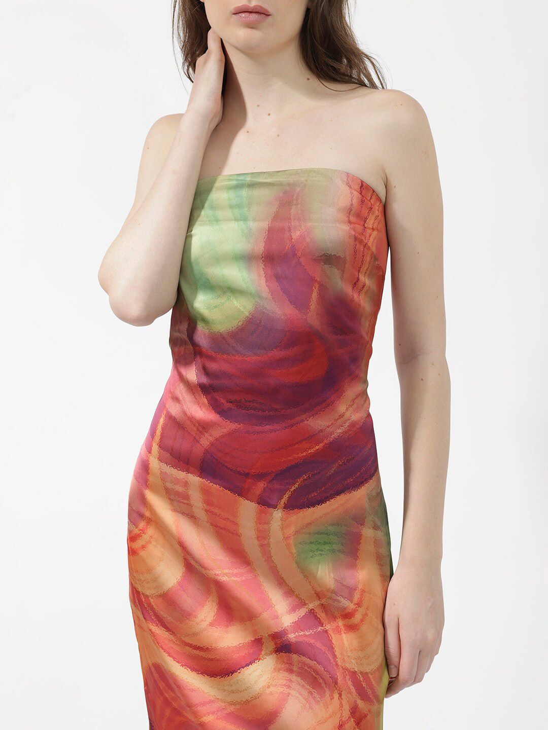 RAREISM Abstract Printed Strapless Bodycon Midi Dress