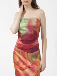 RAREISM Abstract Printed Strapless Bodycon Midi Dress