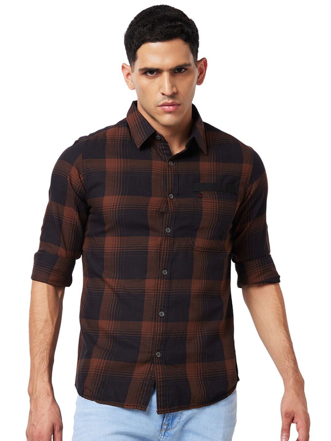 SPYKAR Slim Fit Opaque Checked Cotton Casual Shirt