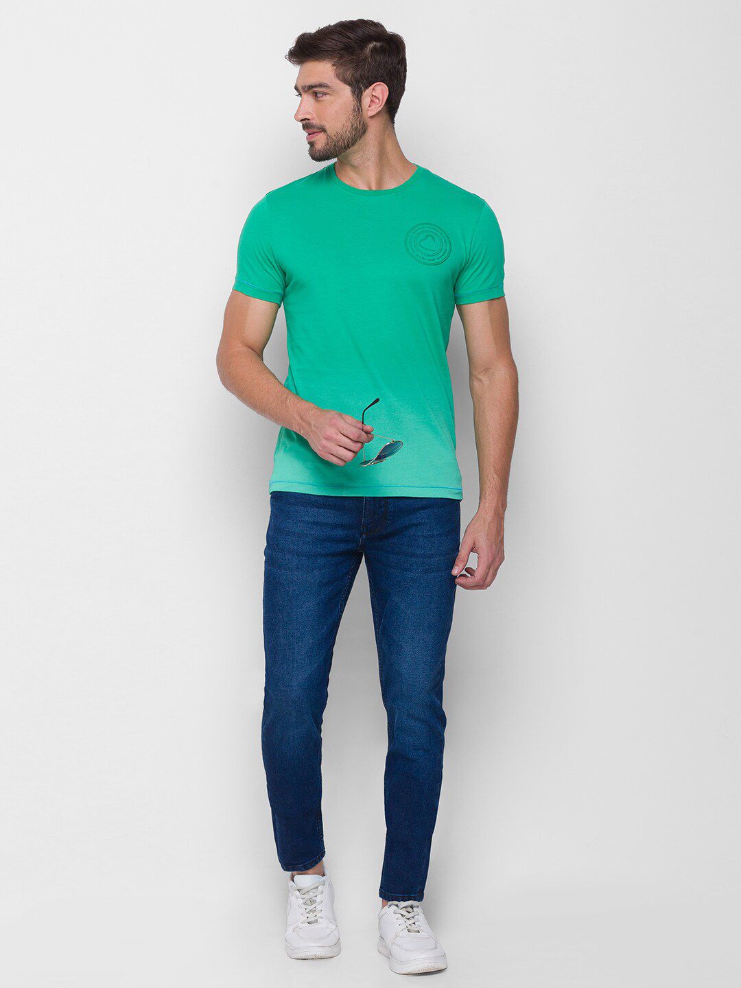 Being Human Men Green Solid Pure Cotton T-shirt