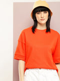 DILLINGER Women Oversized Drop Shoulder Ultra Soft Drapey Cotton Crew Neck T-Shirt