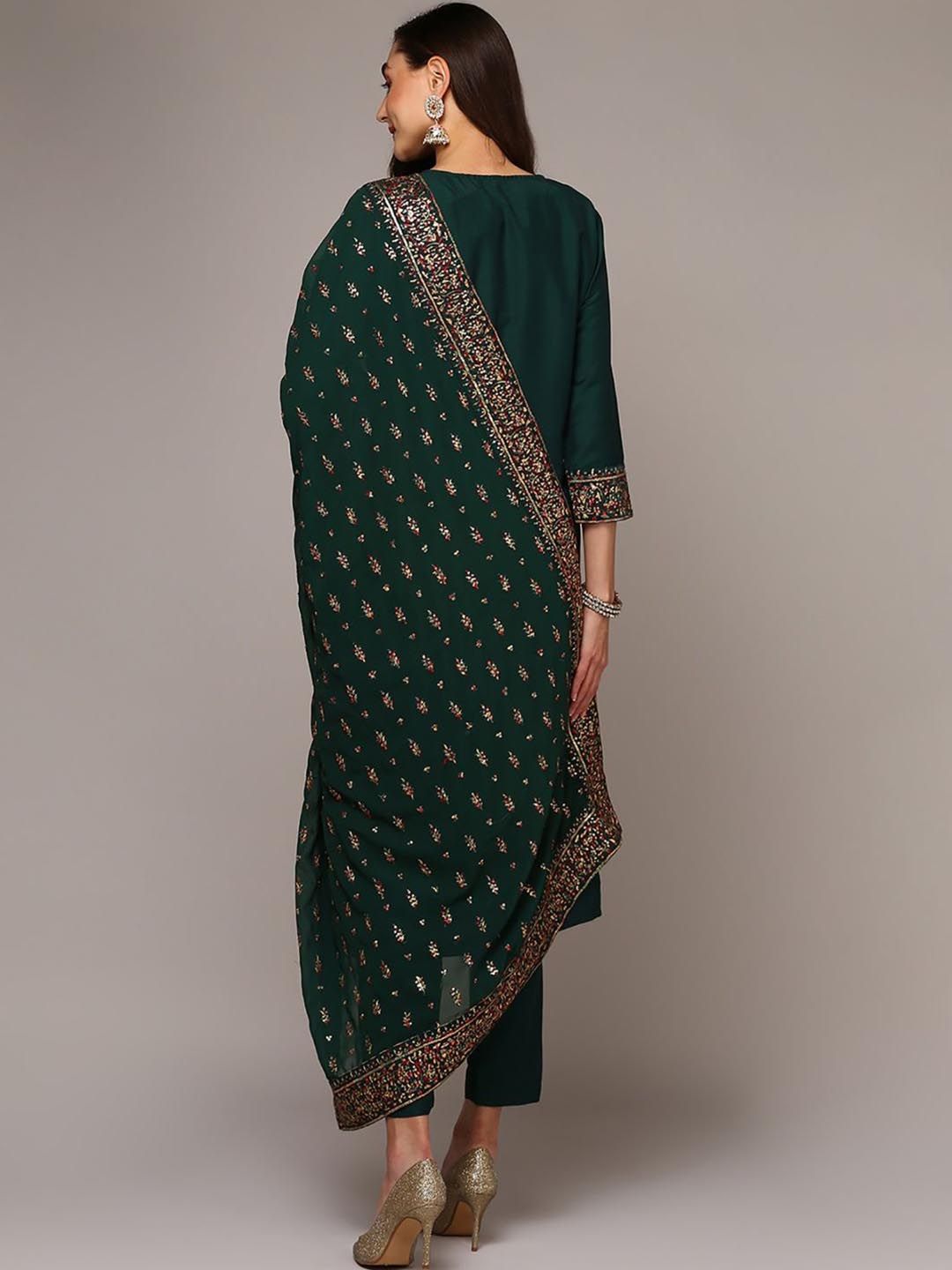 KALINI Floral Embroidered Regular Thread Work Kurta with Trousers & With Dupatta