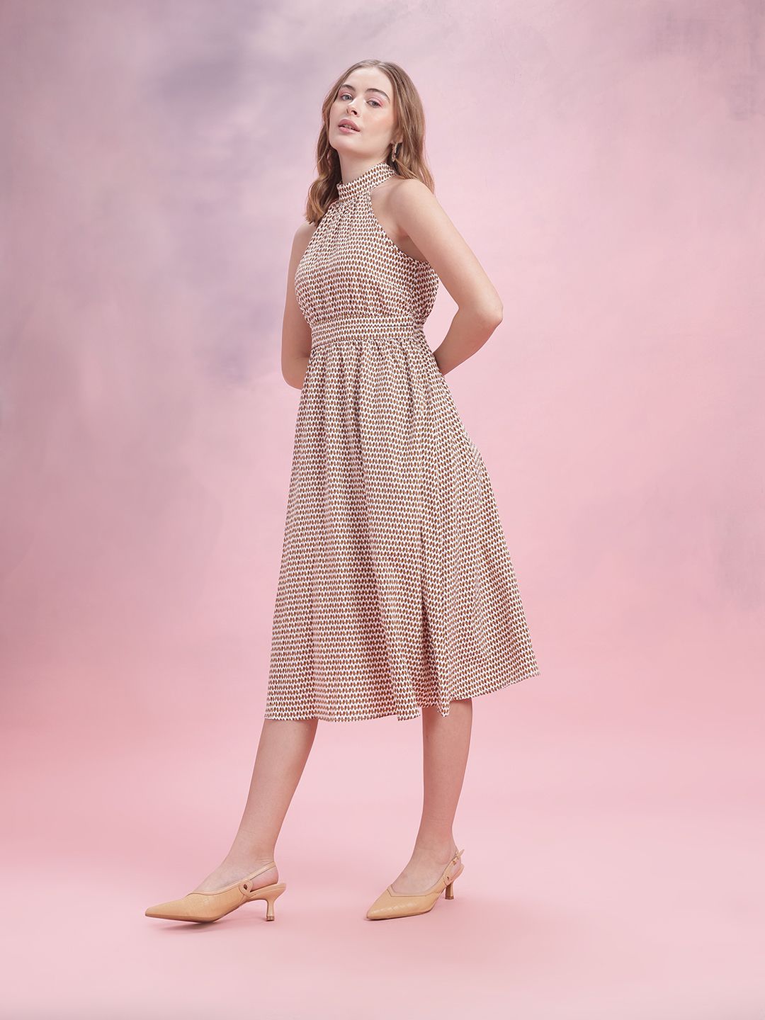 DressBerry Printed Halter Neck A-Line Dress