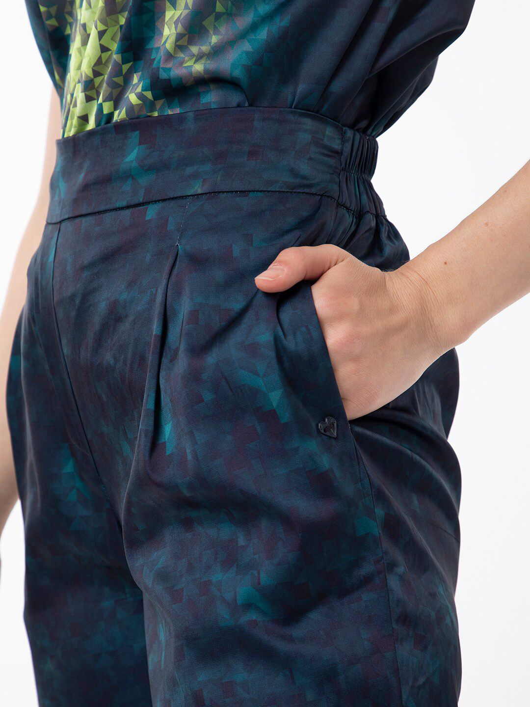 RAREISM Women Abstract Printed Slim Fit Satin Trousers