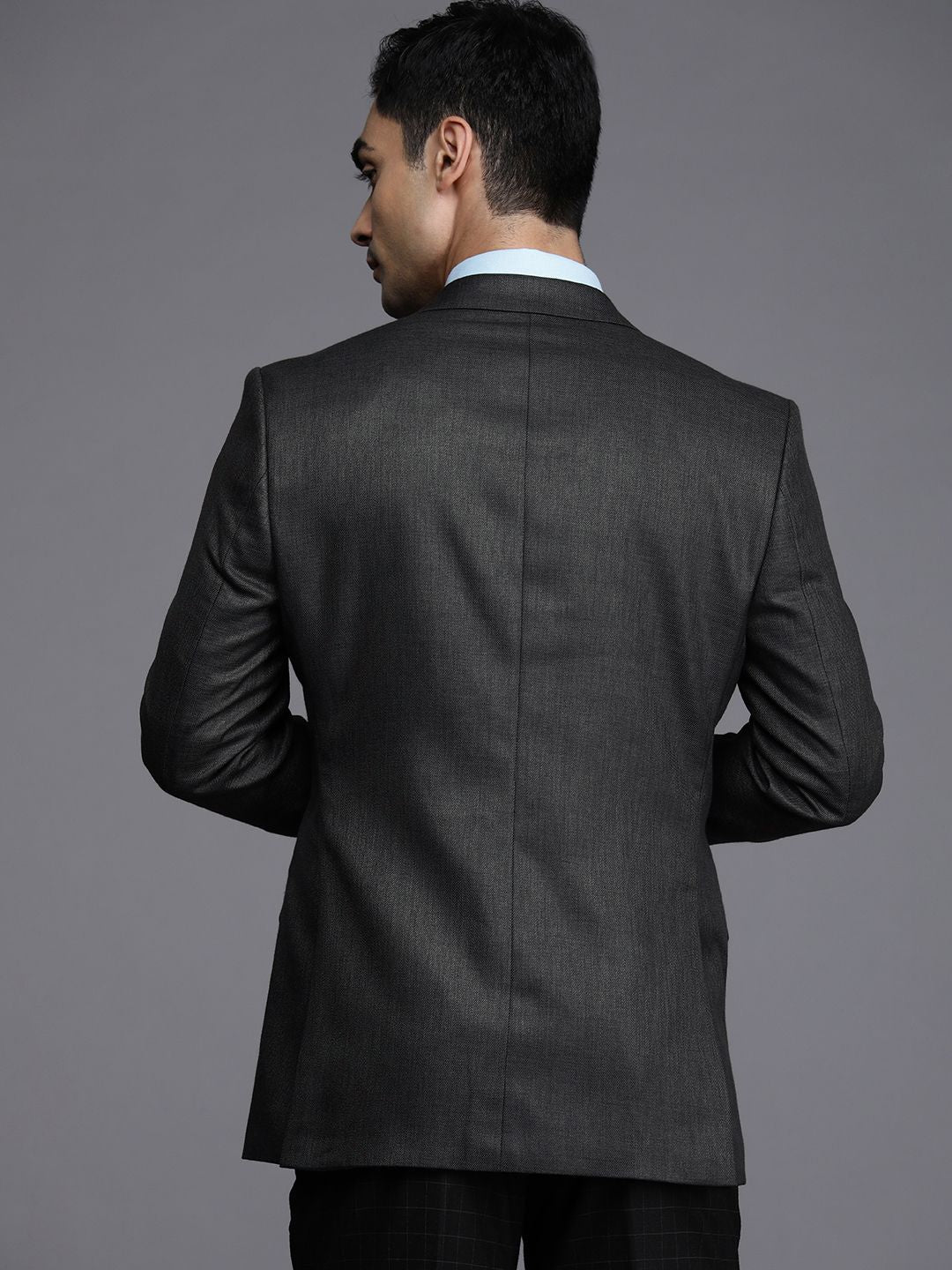 Raymond Men Charcoal Grey Slim Fit Self Design Single-Breasted Formal Blazer