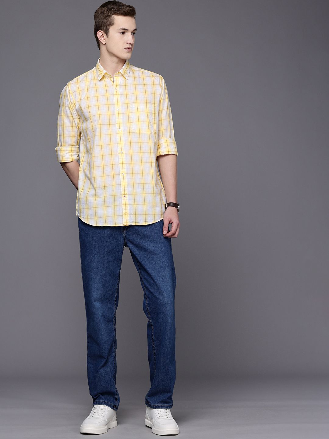 Raymond Pure Cotton Slim Fit Checked Casual Shirt