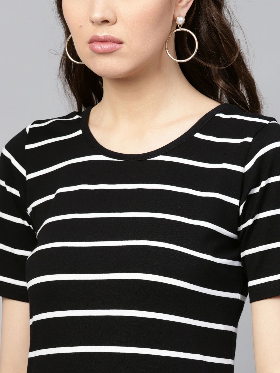 SASSAFRAS Black & White Striped T-shirt Dress