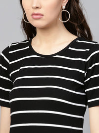 SASSAFRAS Black & White Striped T-shirt Dress