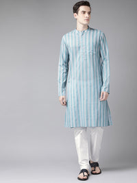 See Designs Men Blue Striped Pure Cotton Kurta with Trousers