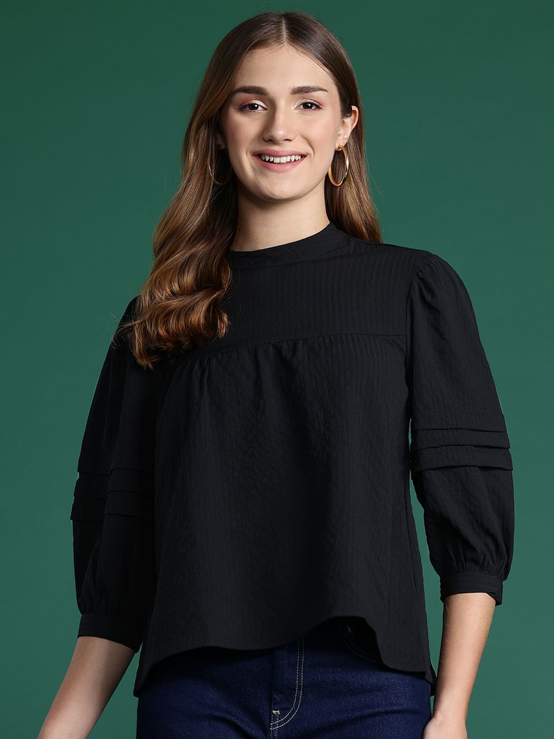 DressBerry Textured Puff Sleeve Empire Top