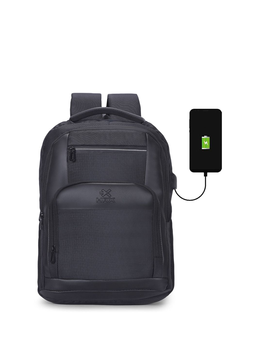 HRX by Hrithik Roshan Unisex Black Backpack with Rain Cover & Reflective Strip