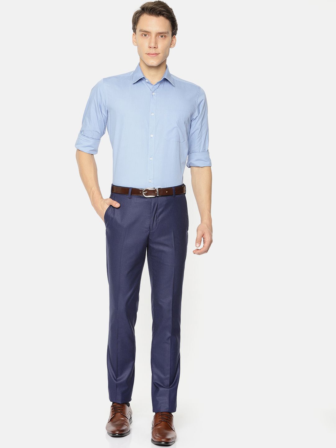 Raymond Men Blue Slim Fit Solid Regular Trousers